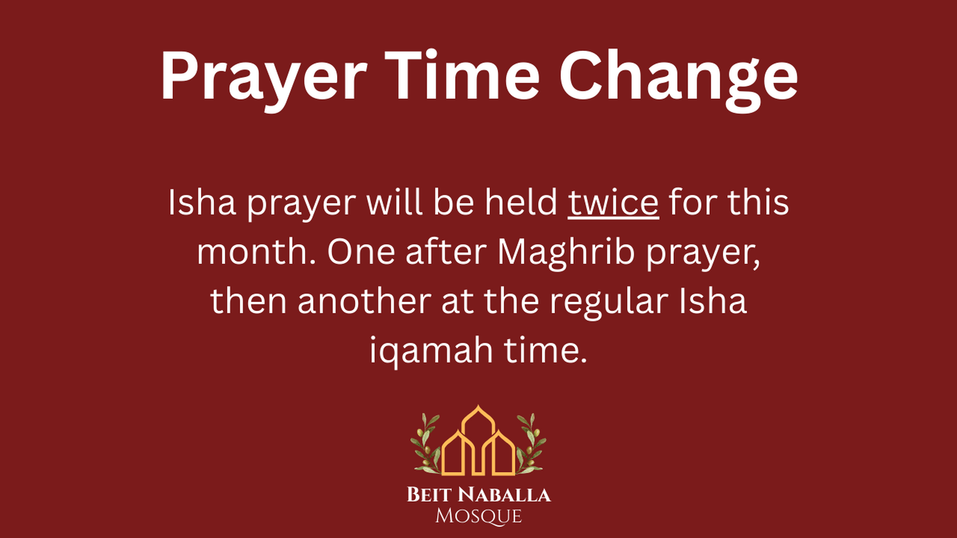 Prayer Time Change