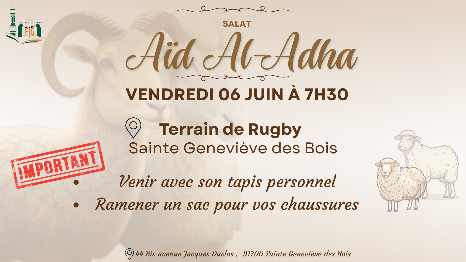 Prière de l'AID al Adha 6 juin