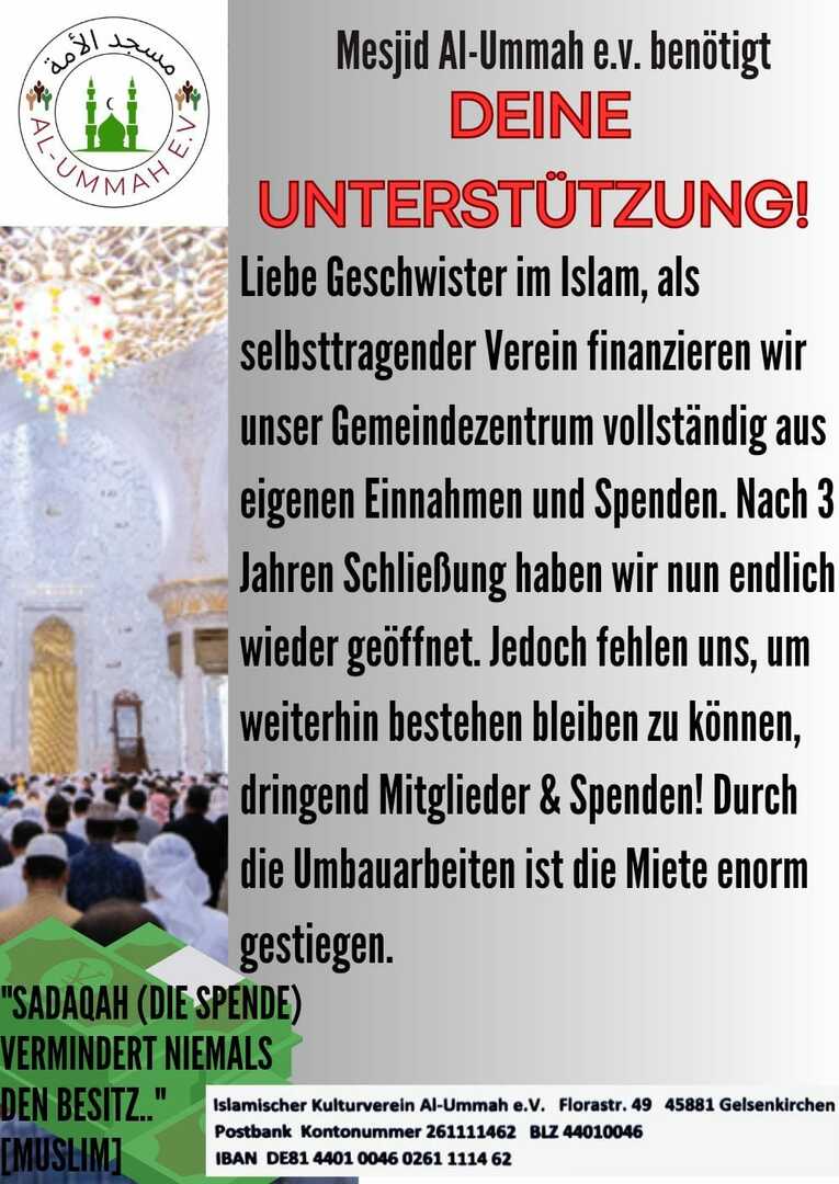 Die Mesjid Al Ummah brauch Deine Hilfe!