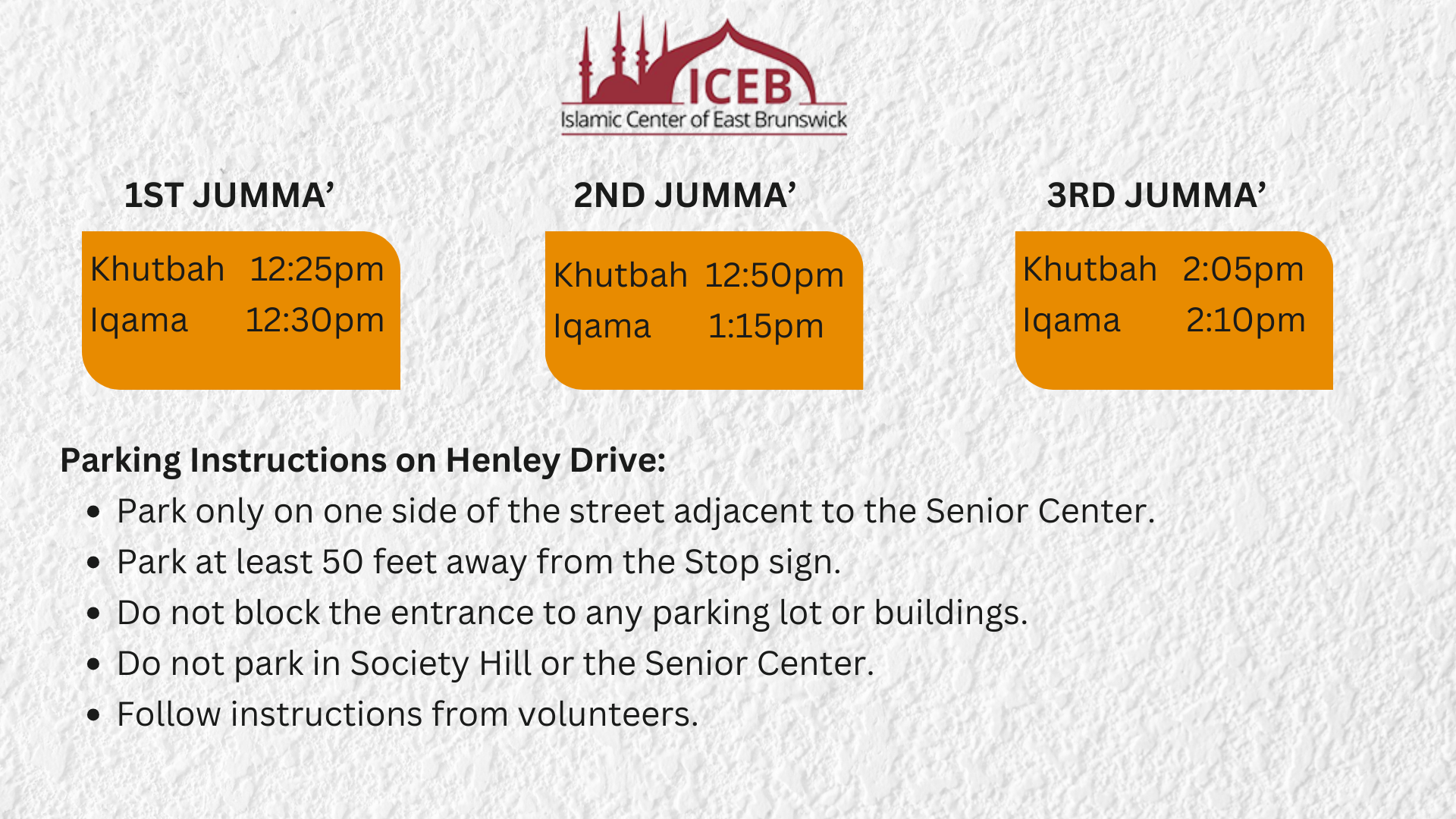 Winter Jumma Schedule