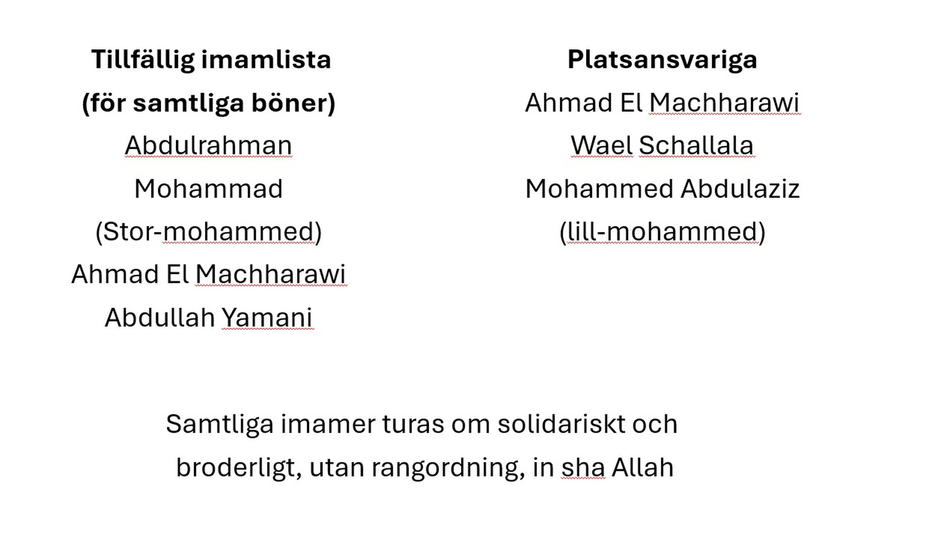 Tillfälliga imamlista