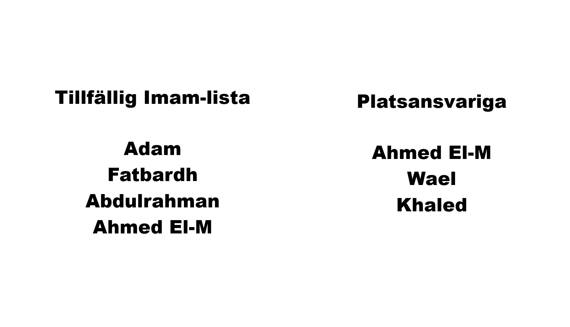 Tillfälliga imamlista