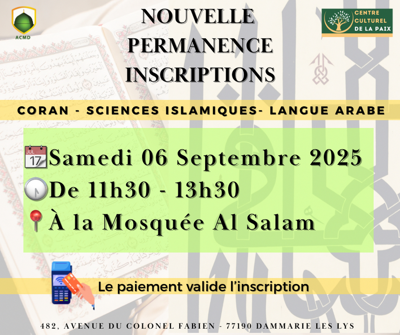 Nouvelle permanence Inscriptions cours