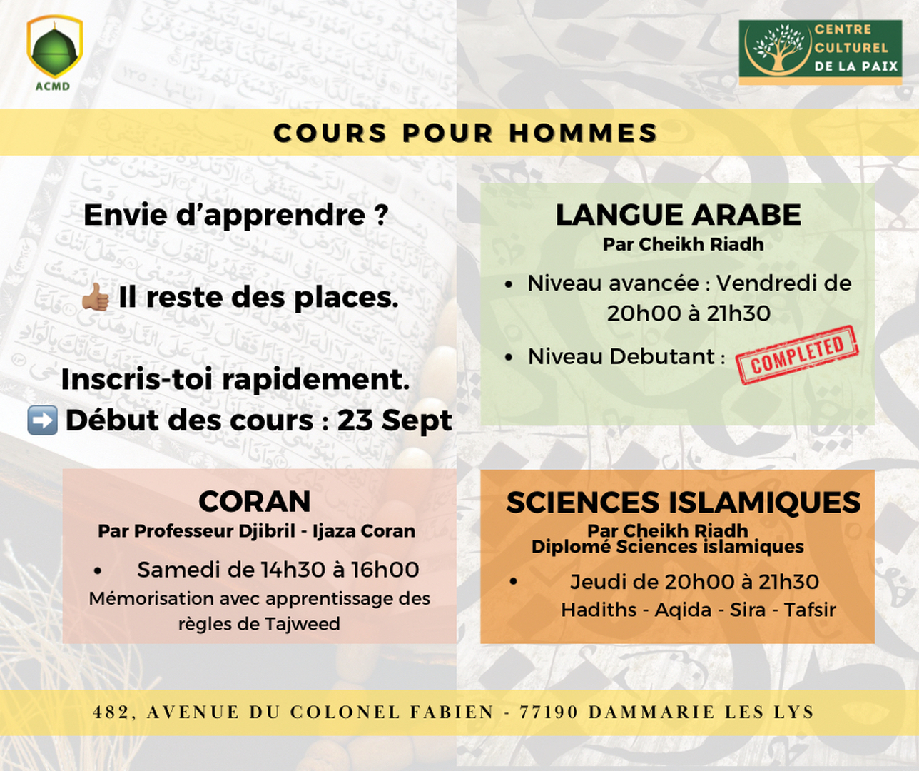COURS POUR ADULTES HOMMES
