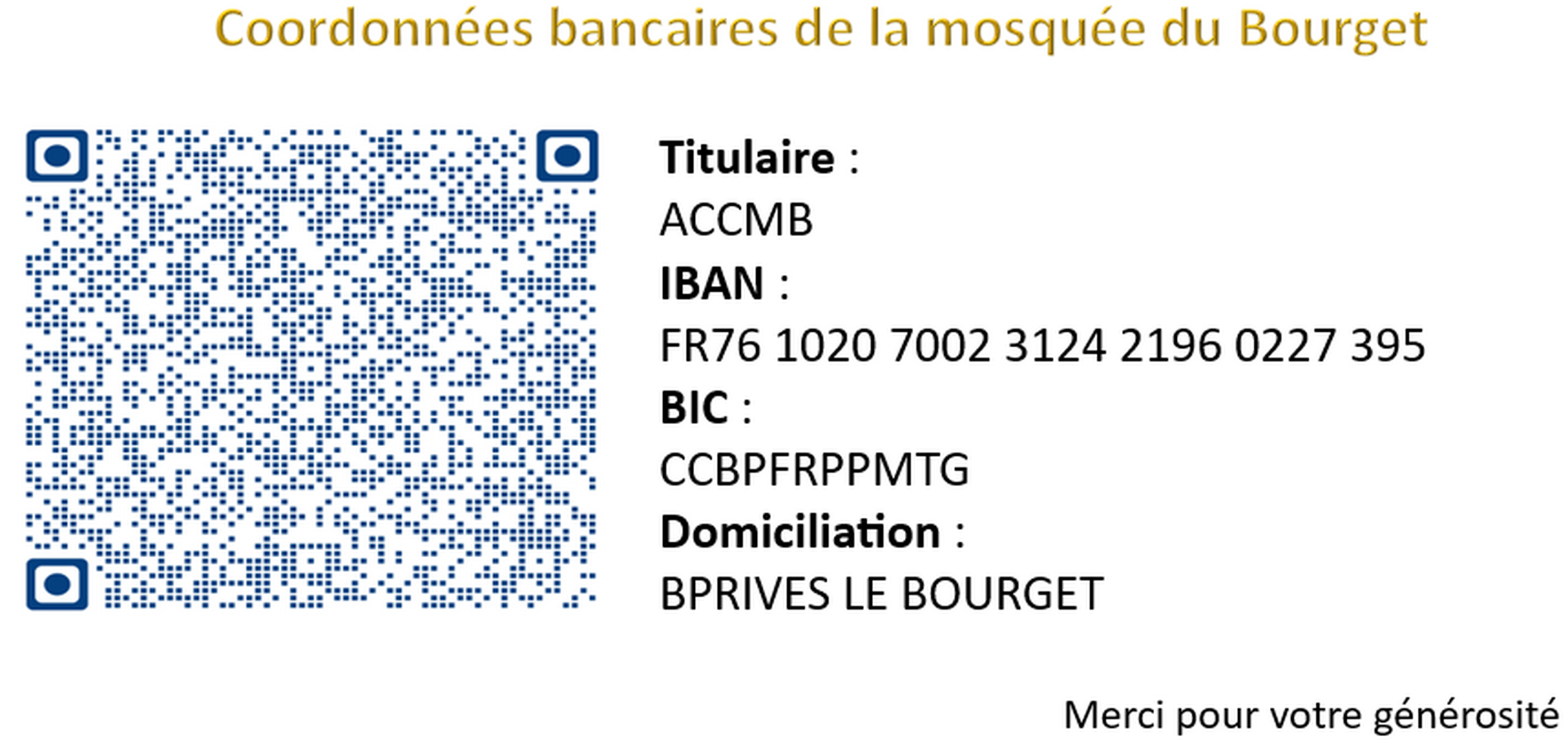 Coordonnées bancaires de la mosquée