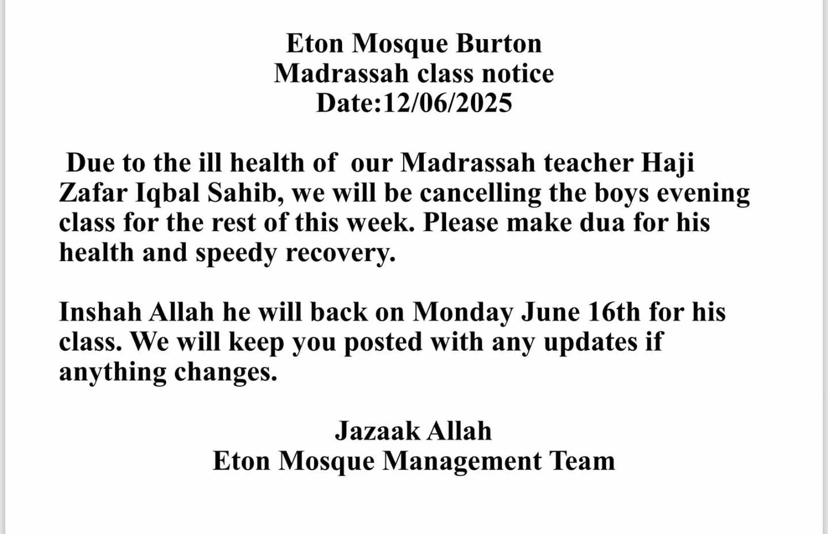 Madrassah Classes