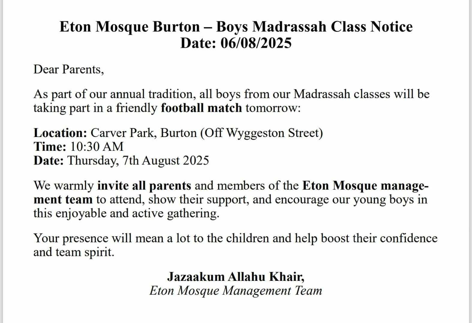 Madrassah Classes