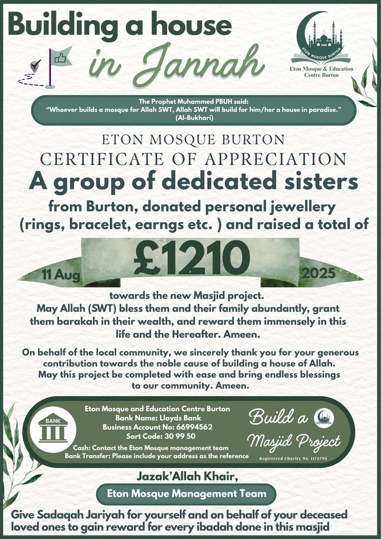 Eton New Masjid Project Donations