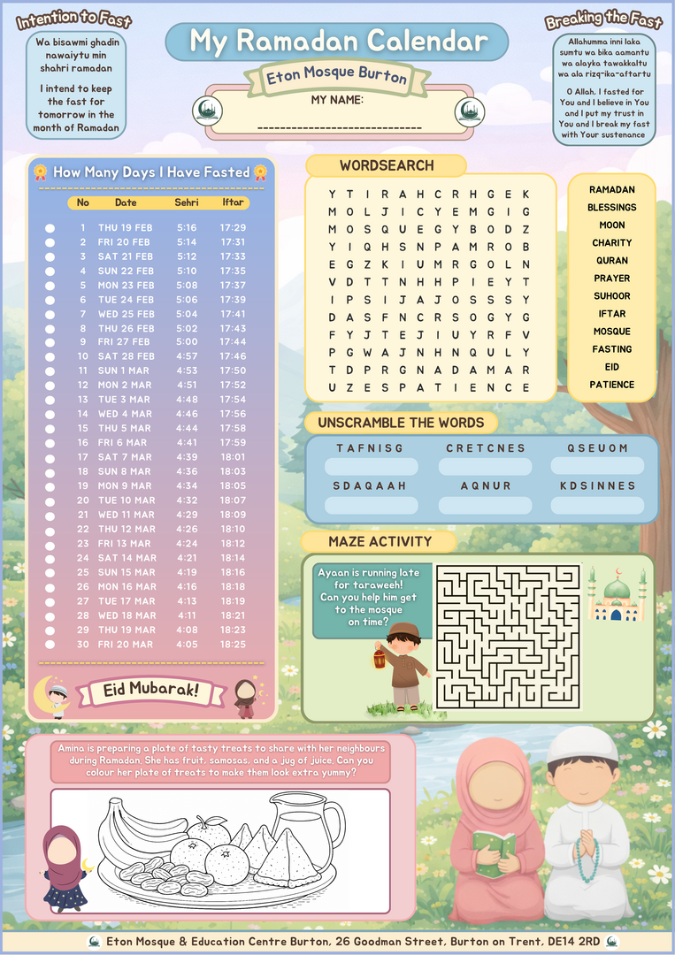 Kids Ramadan Timetable 2026