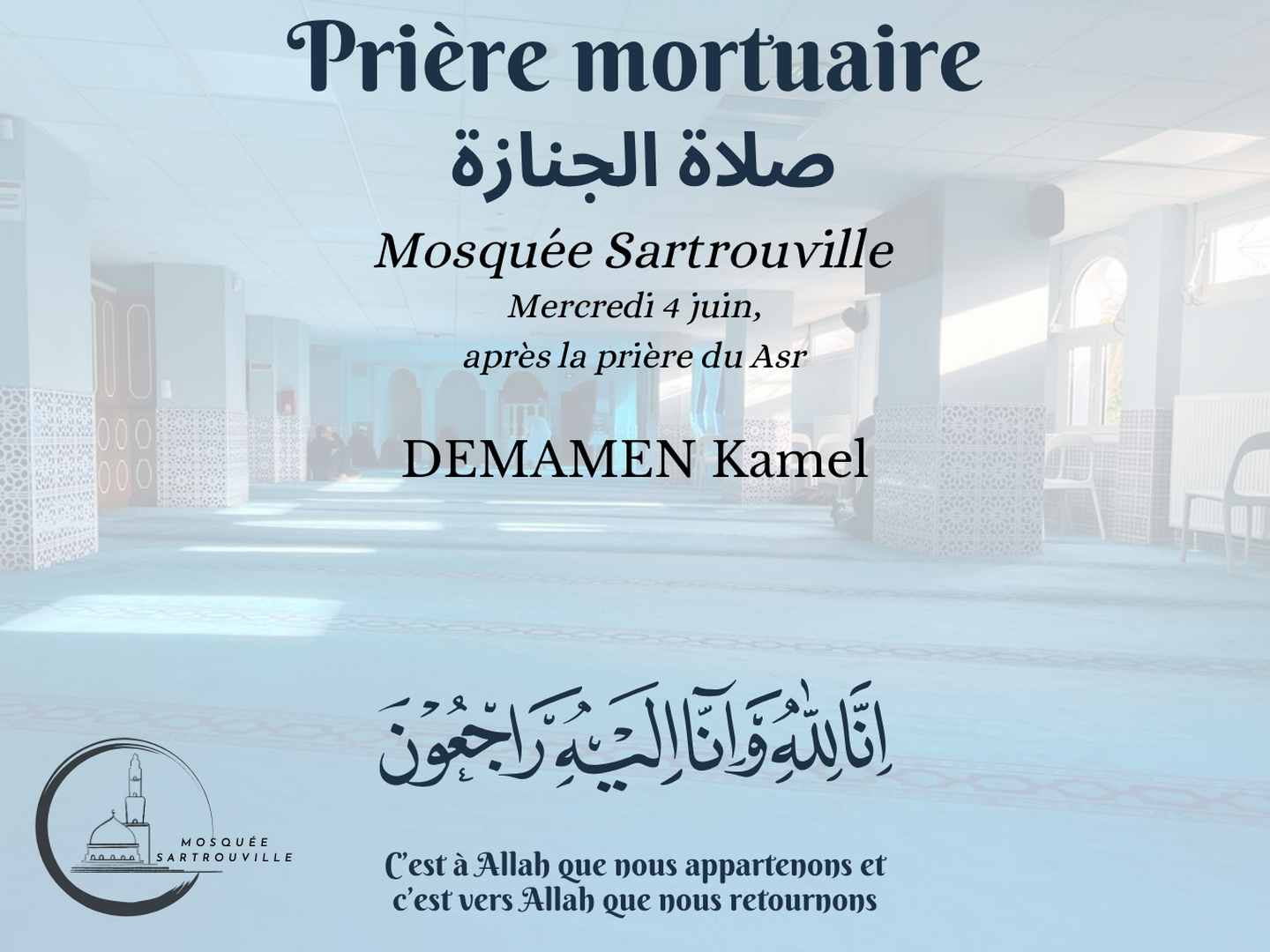 Salat Janaza Mercredi 4 juin après Asr