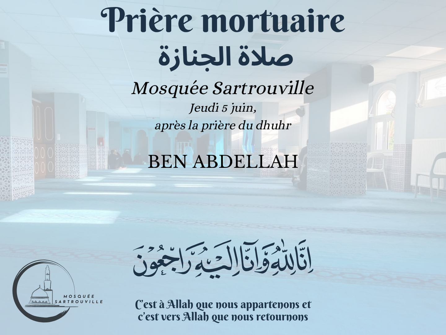 Salat janaza Jeudi 5 juin après dhohr