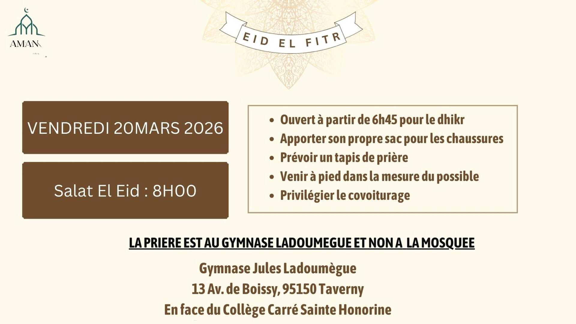 SALÂT EL EID VENDREDI 20 mars 8H