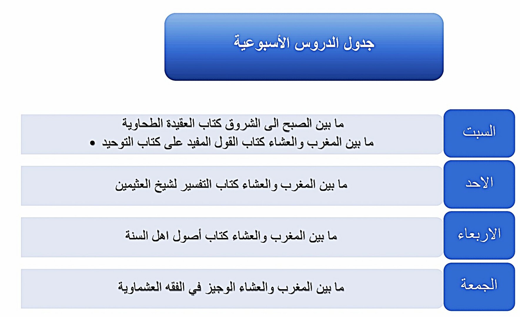 جدول الدروس الأسبوعية