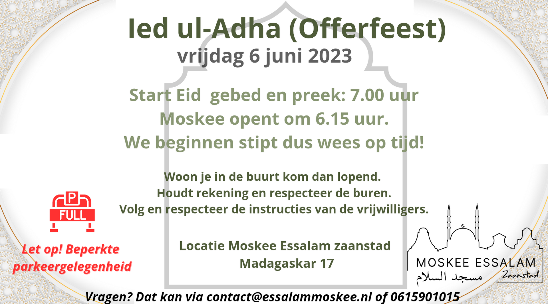 Salat al Eid start om 7:00 uur