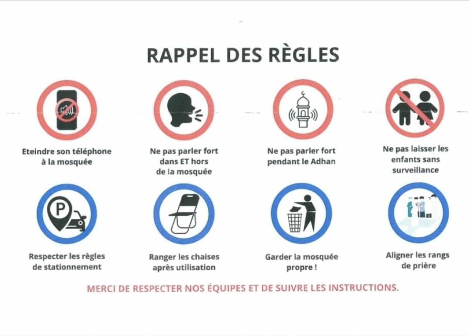 Rappel des règles à la mosquée.