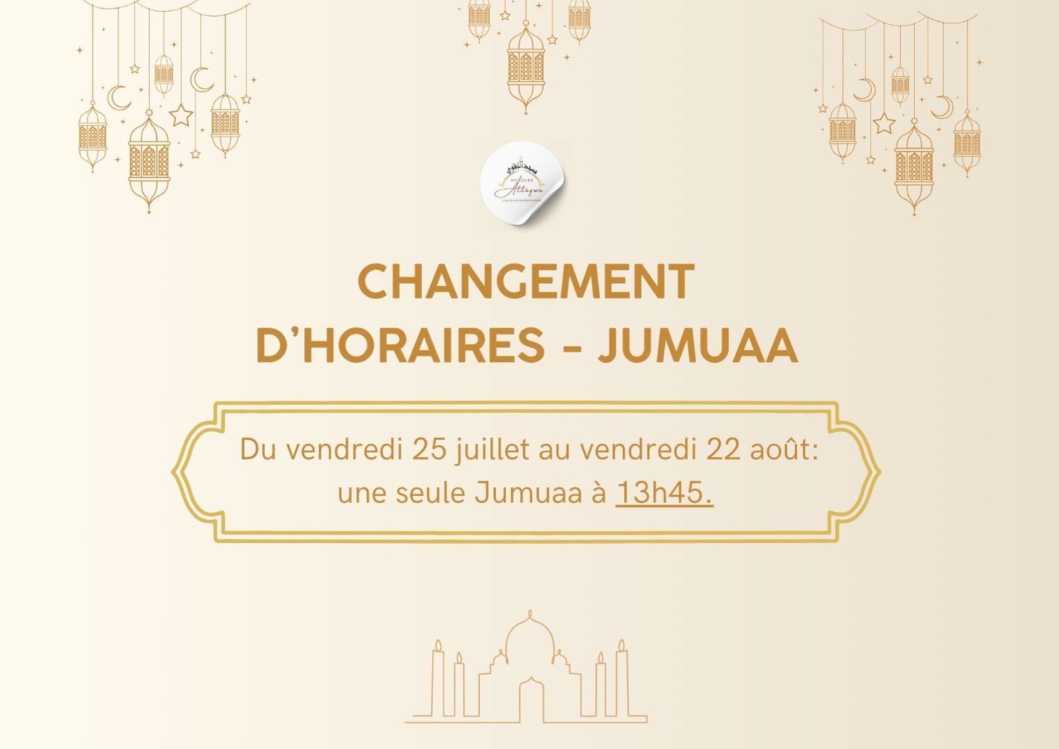 Changement d’horaires Jumuaa