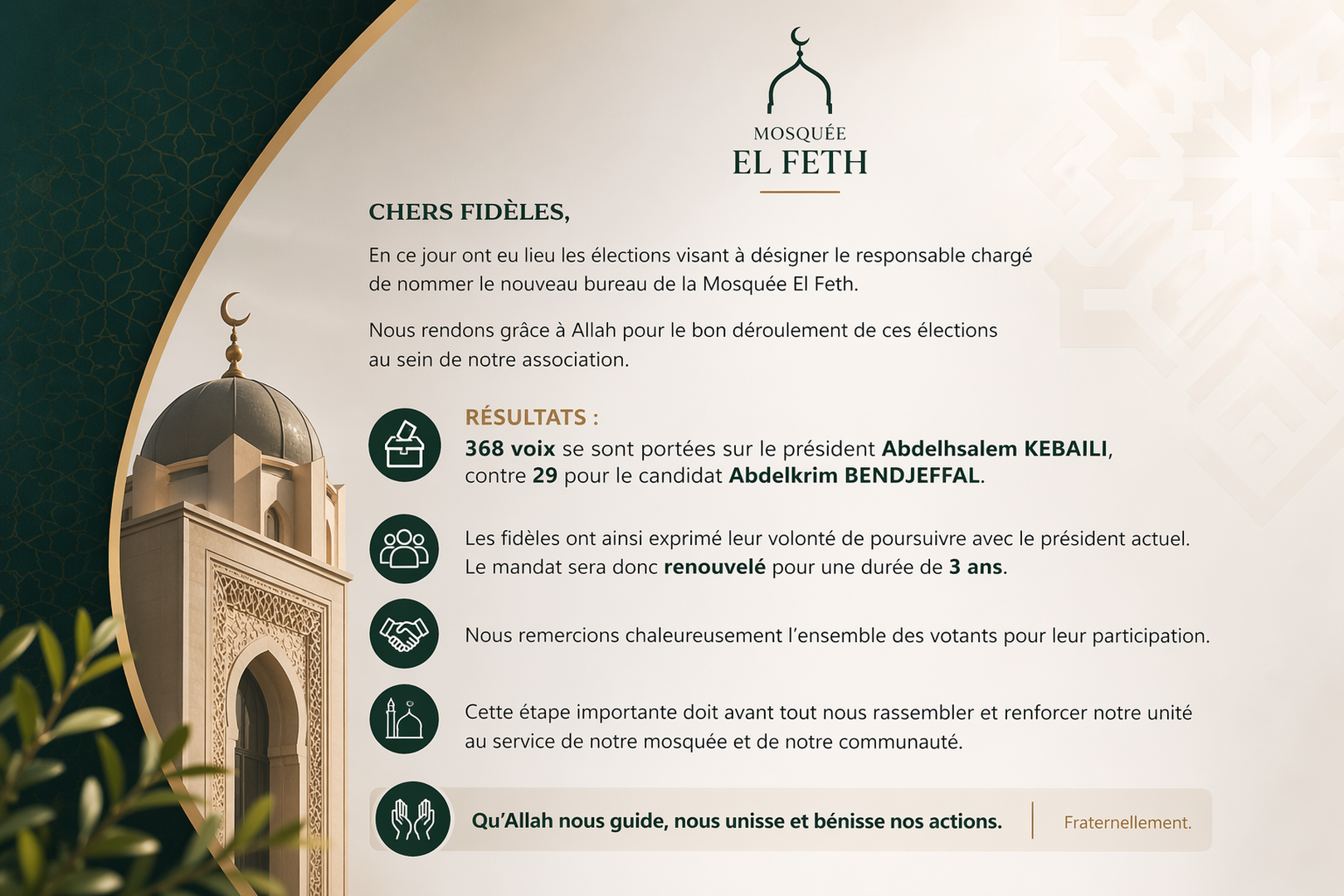 RESULTATS DES ELECTIONS DU 24/04