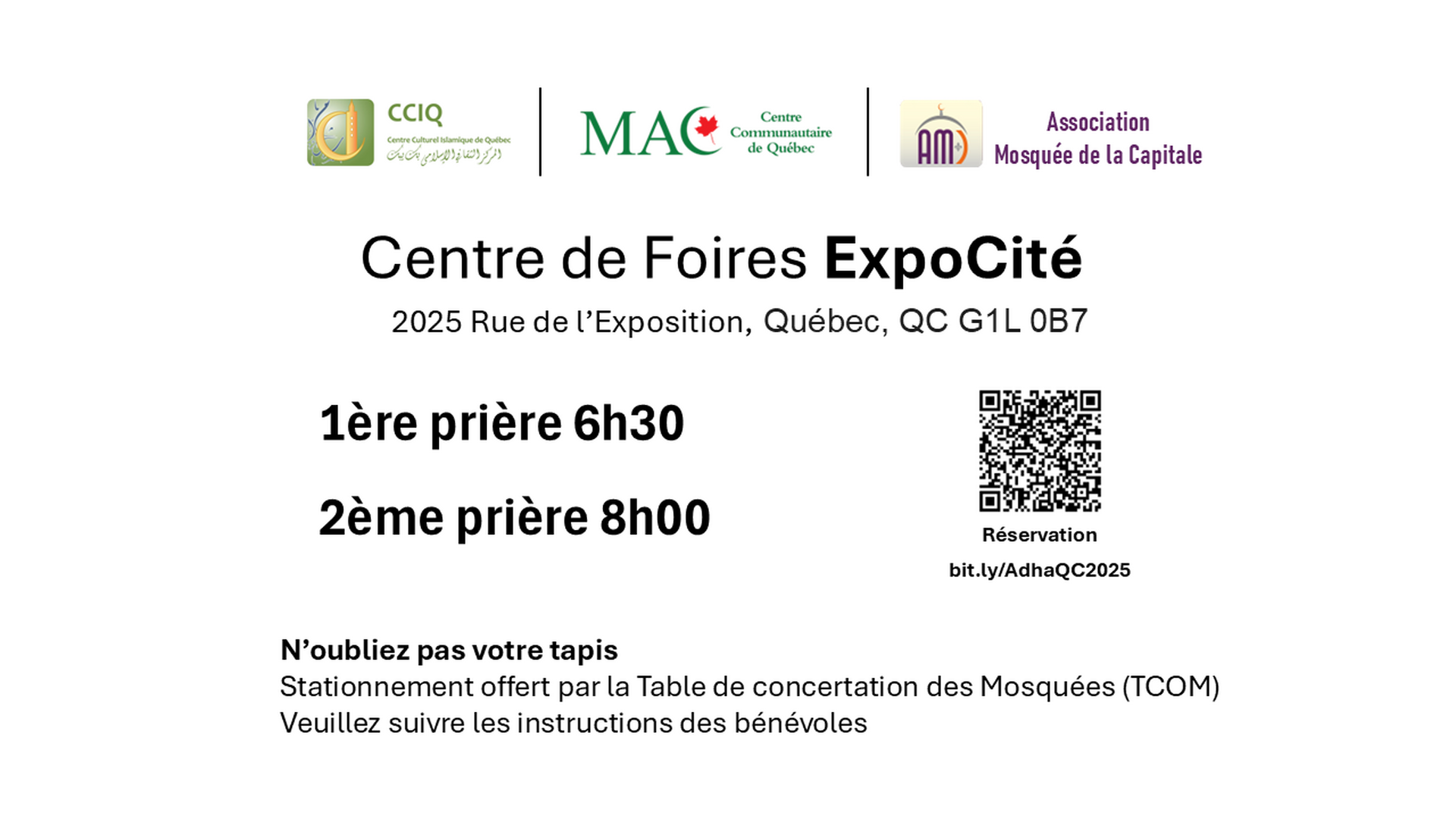 Prières Aïd Al-Adha 2025 à Expocité