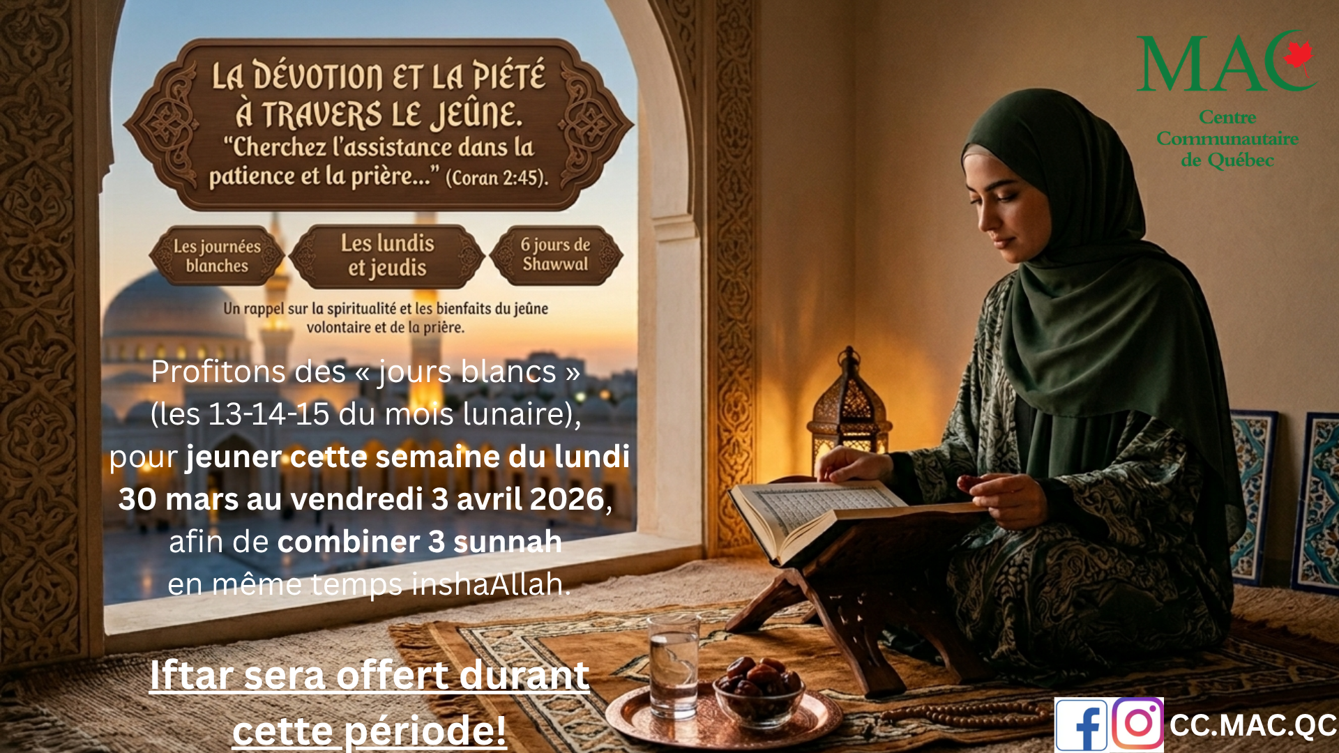 IFTAR - Lundi 30 mars à Vendredi 3 avril