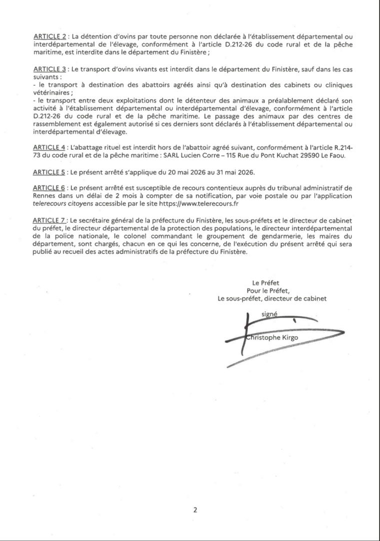 Arrêté préfectoral suite