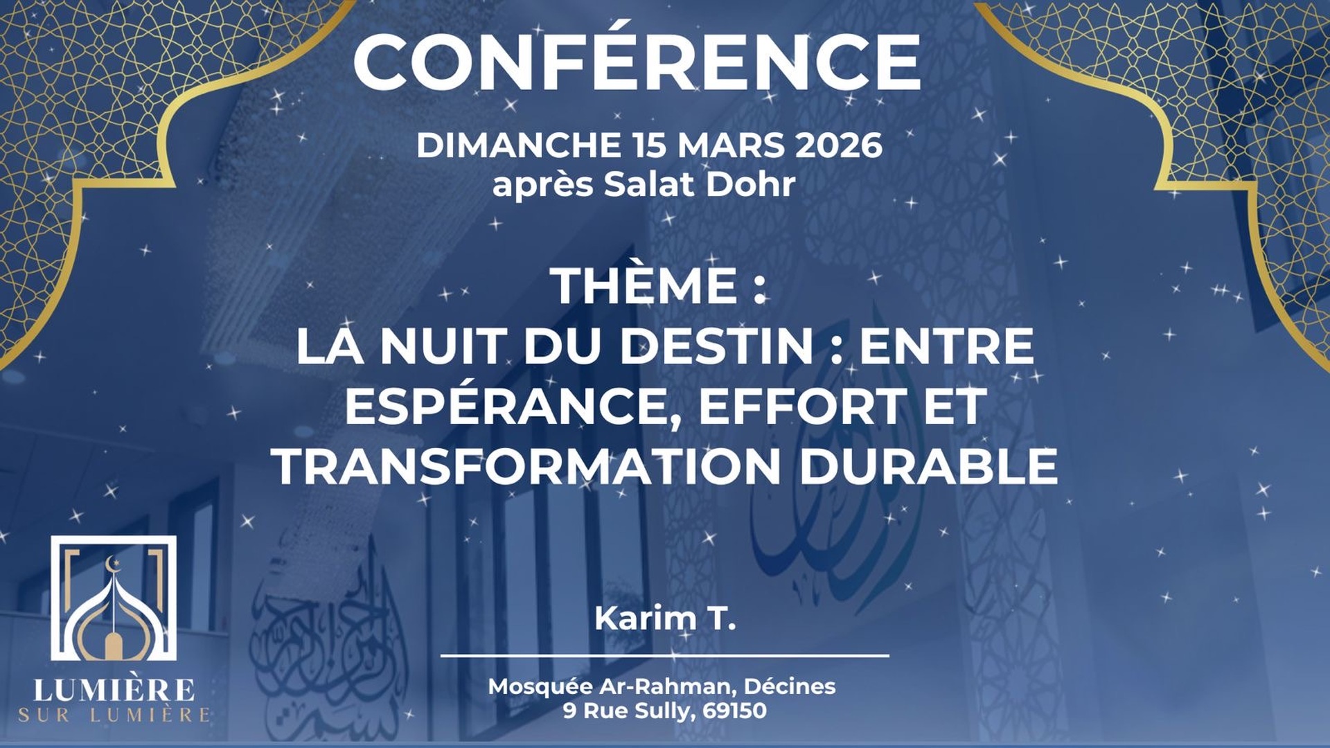 Conférence dimanche après Salât Dohr