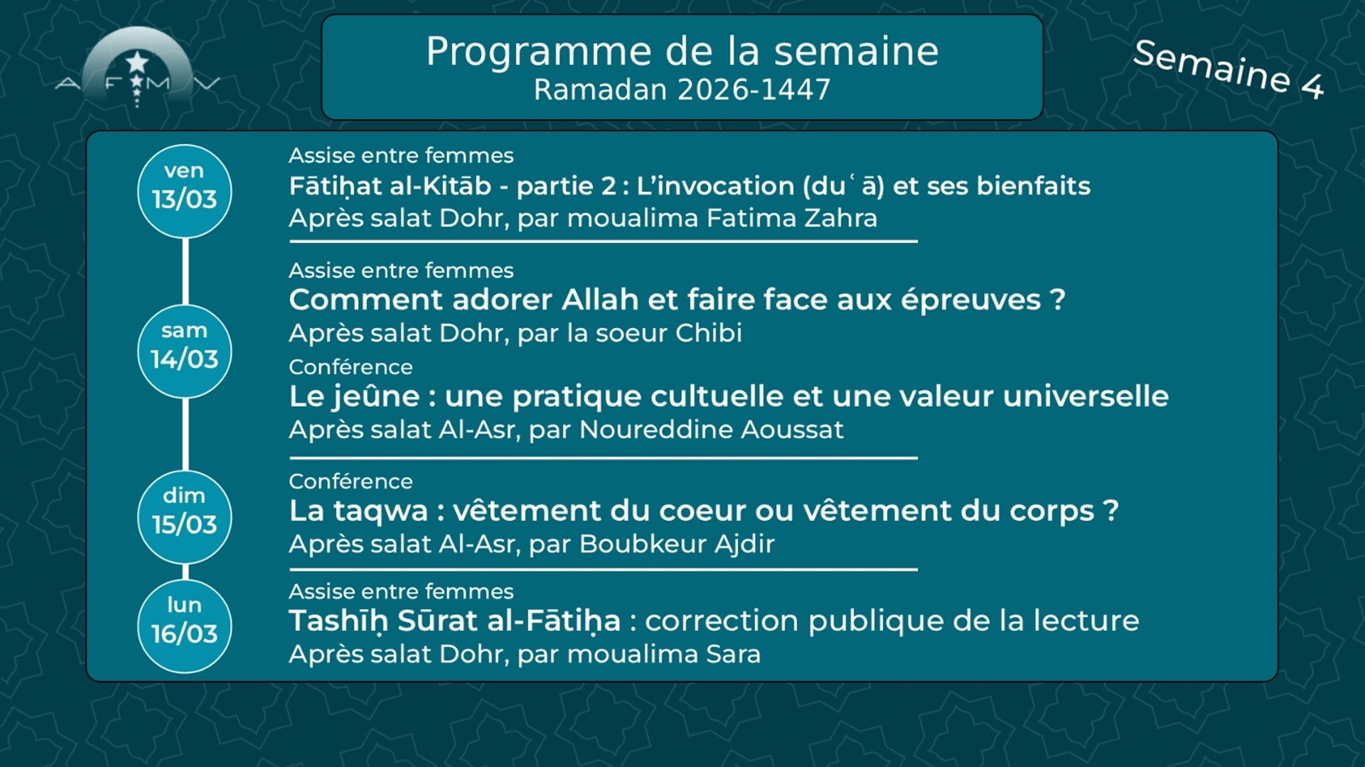 Conférences Ramadan semaine4