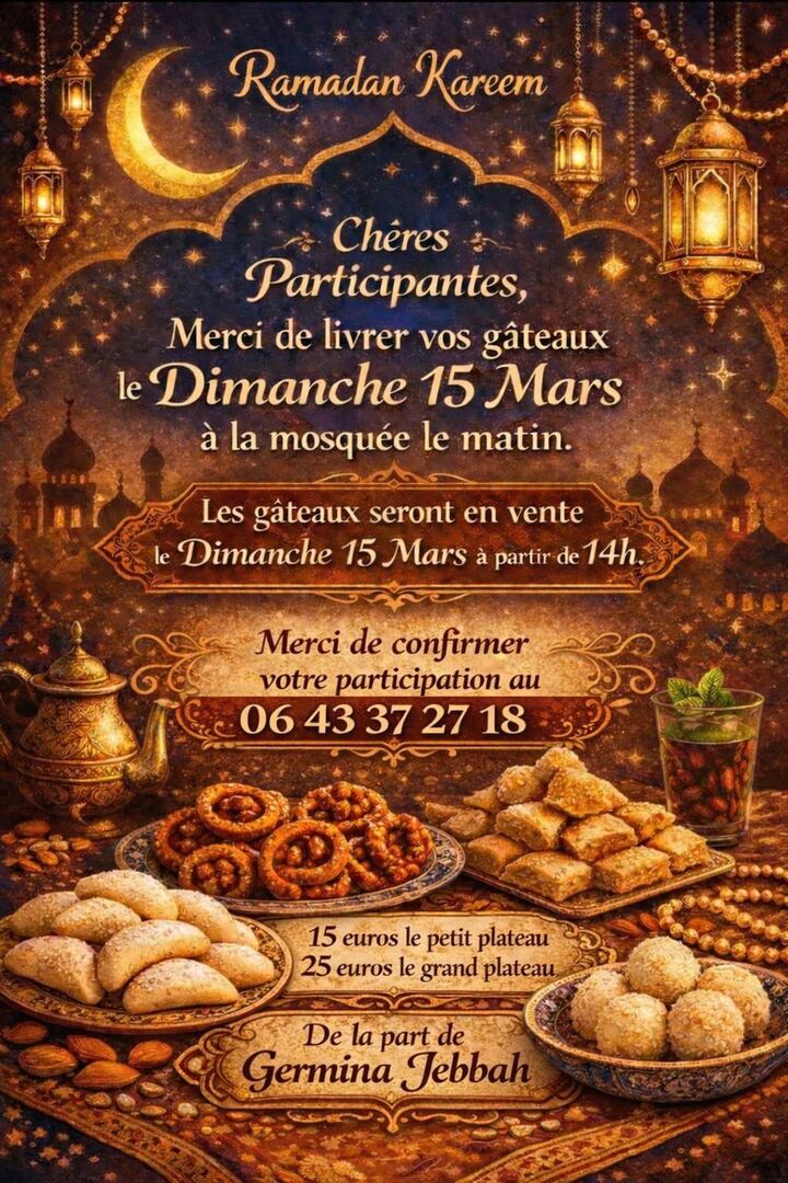 Vente de gâteau au profit de la mosquée