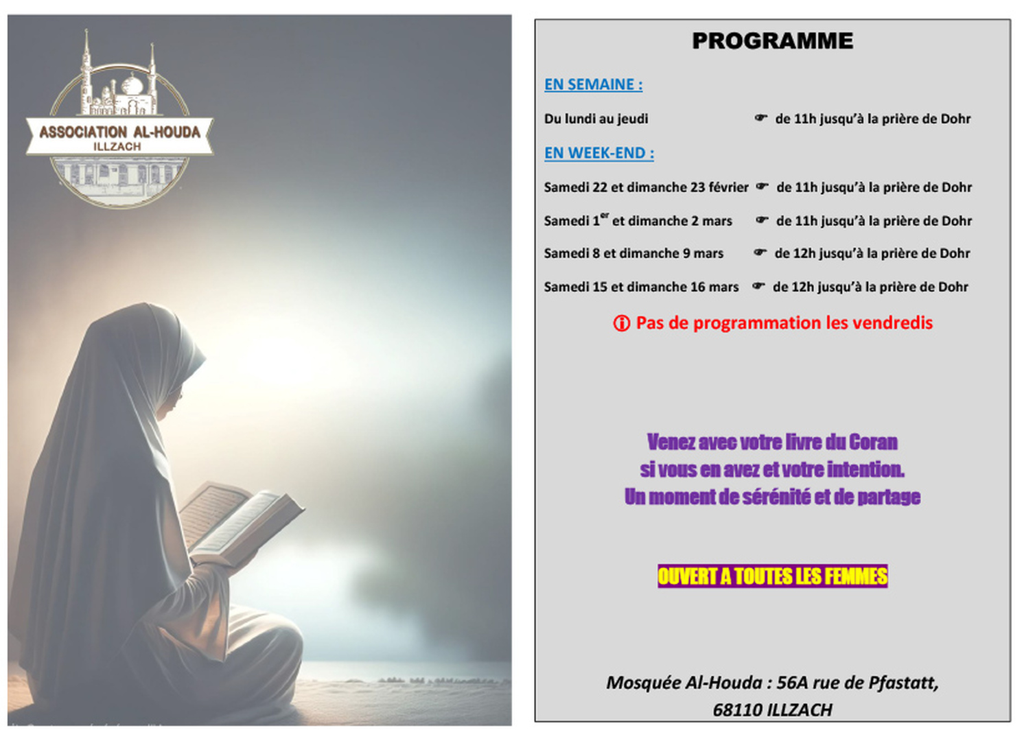 Sessions Lecture du Coran pour Femmes