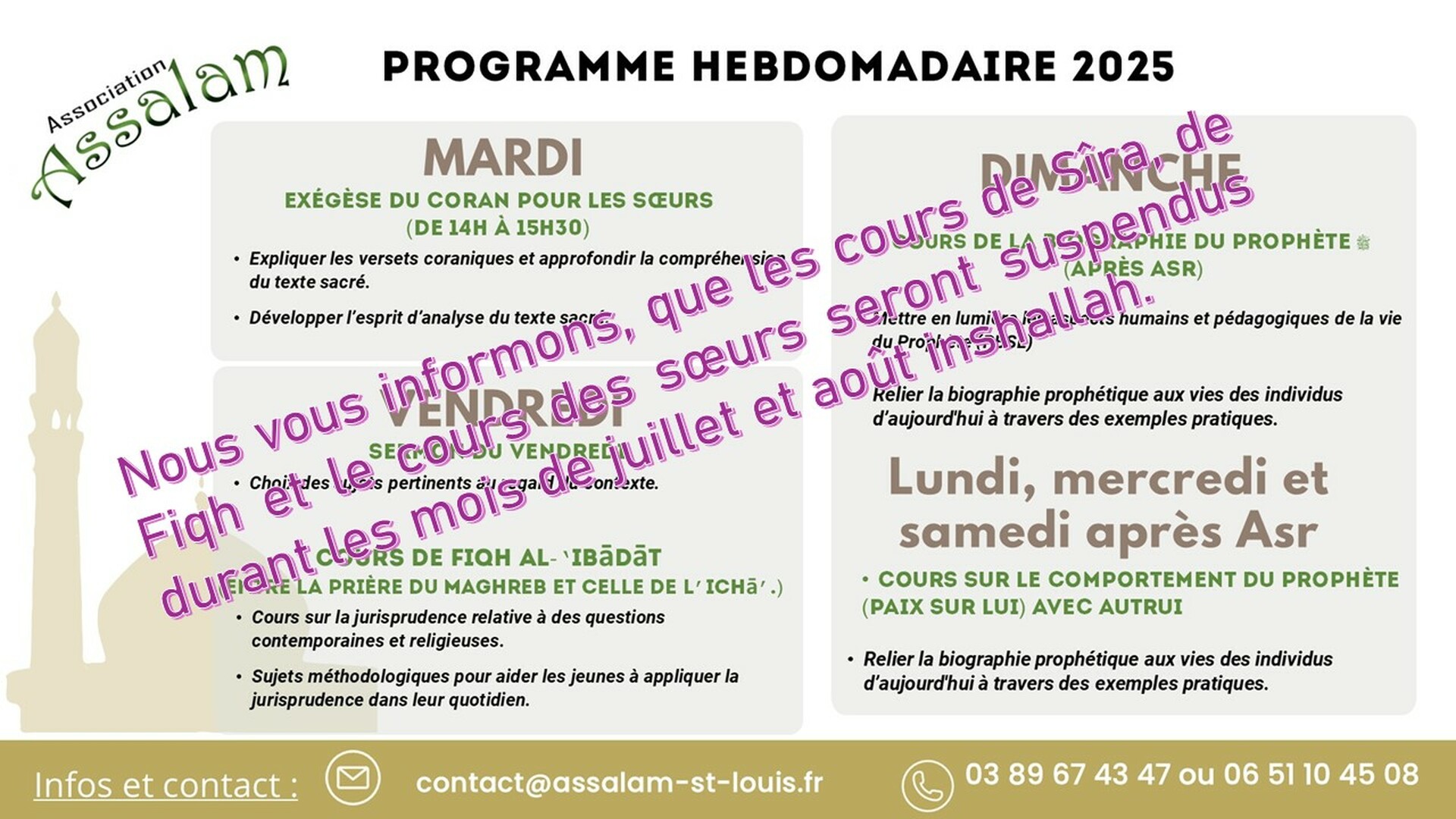PROGRAMME HEBDOMADAIRE 2025