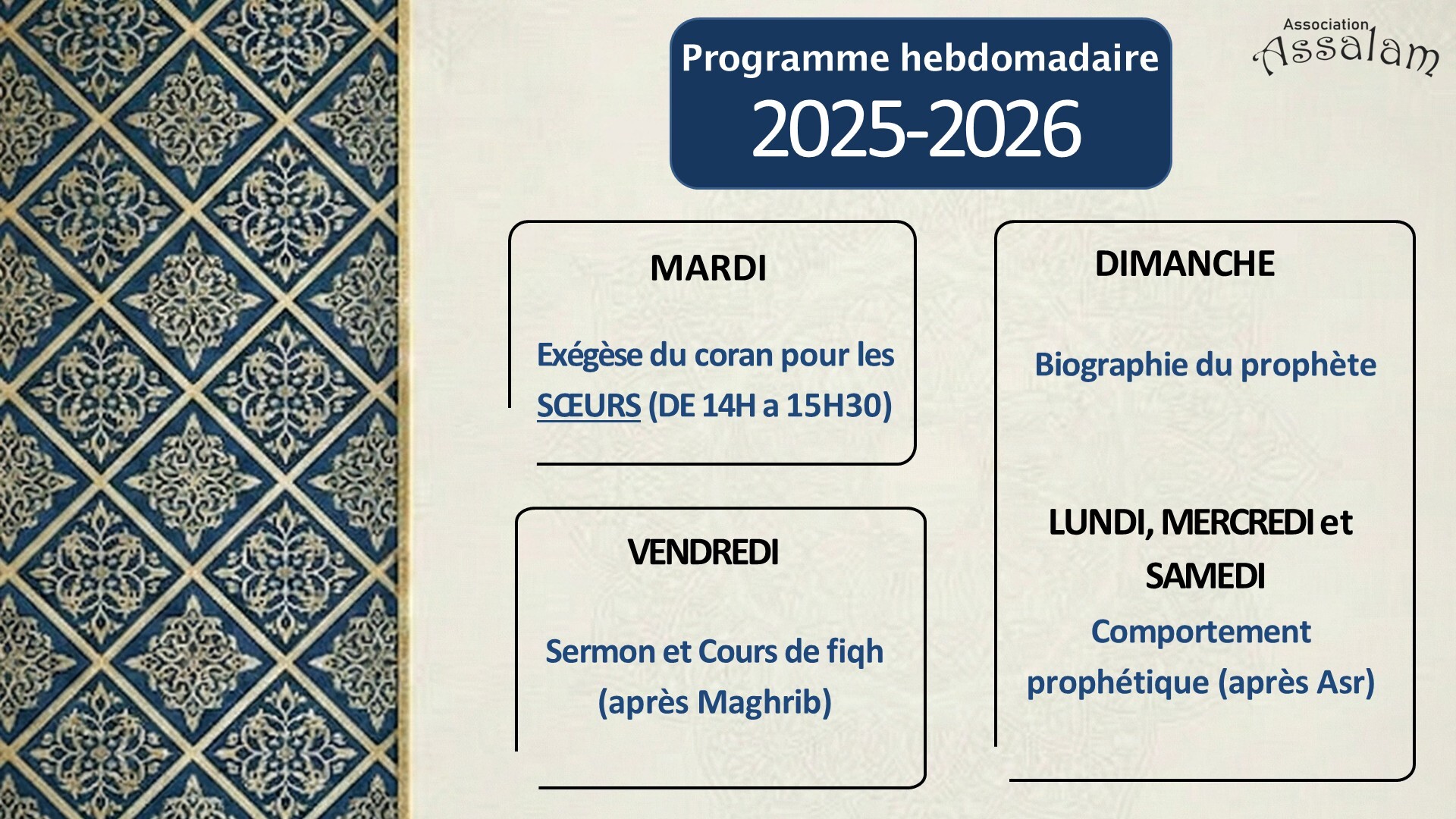 Programme hebdomadaire