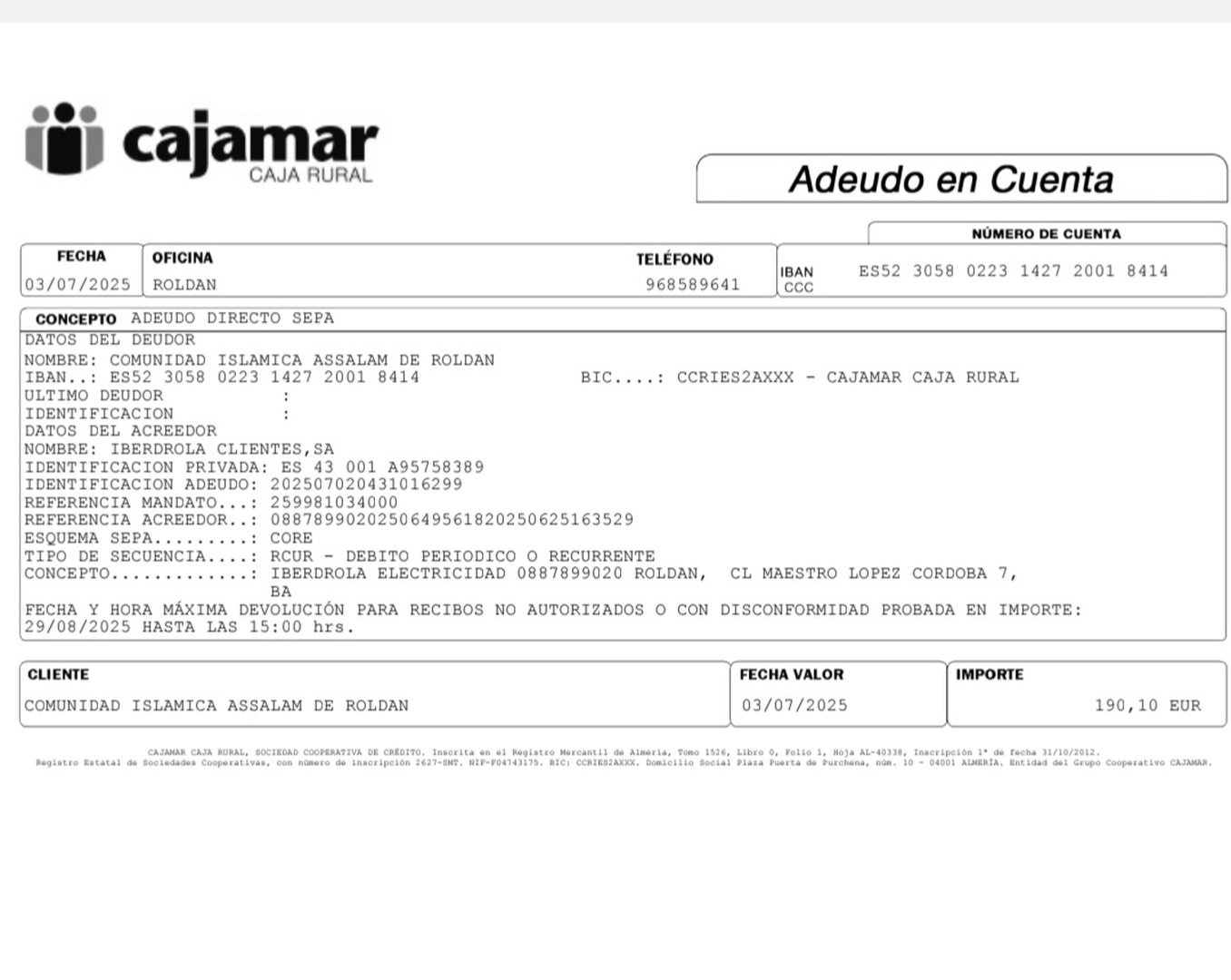 Factura de electricidad