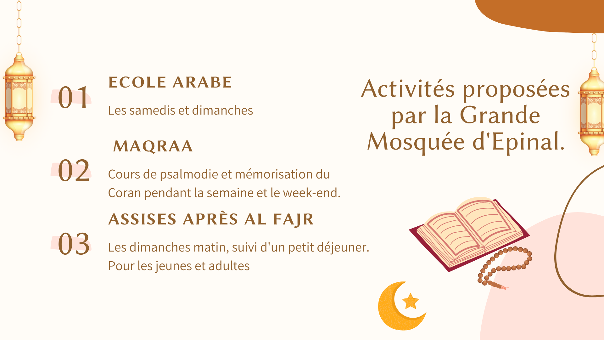 Activités proposées par la Grande Mosqué