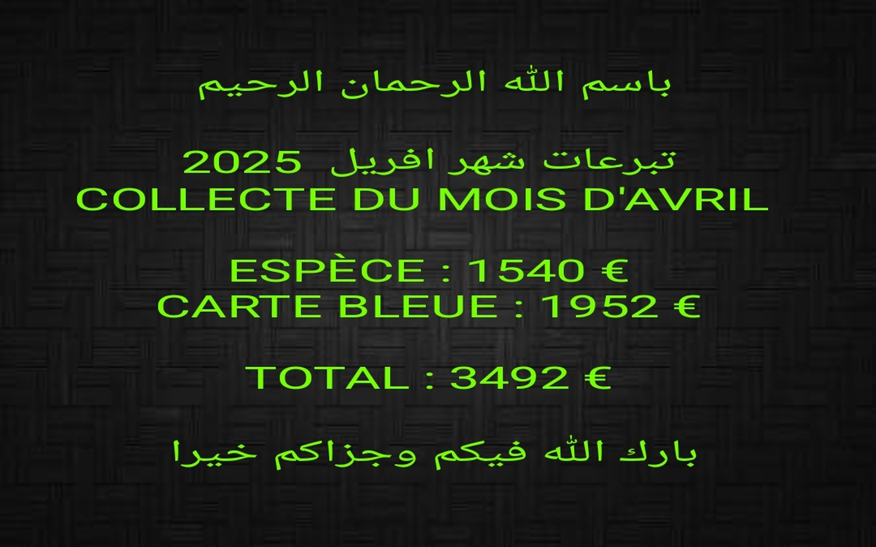 COLLECTE  DU MOIS D'AVRIL