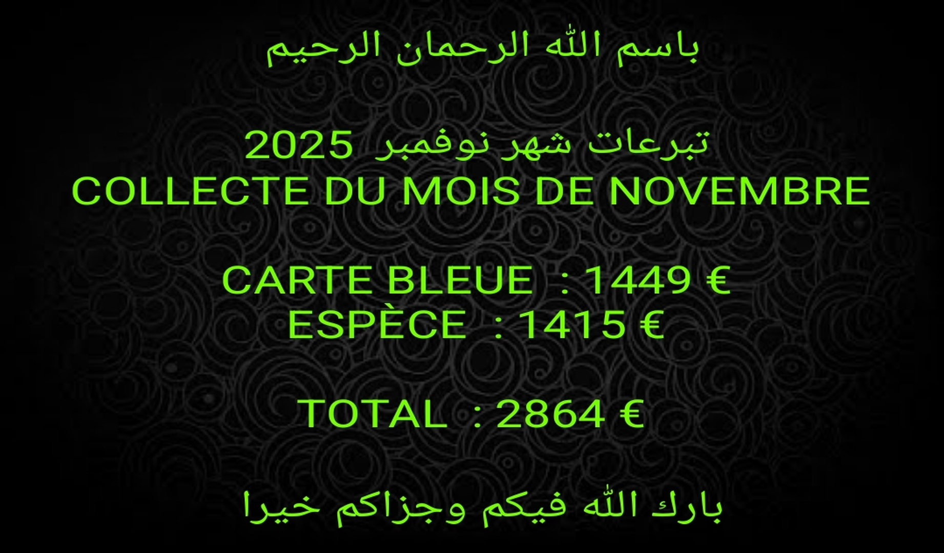 COLLECTE  DU MOIS DE NOVEMBRE