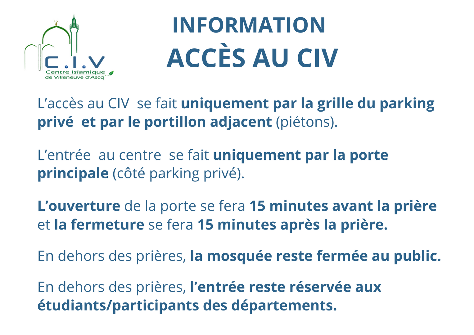 INFORMATION : ACCES AU CIV