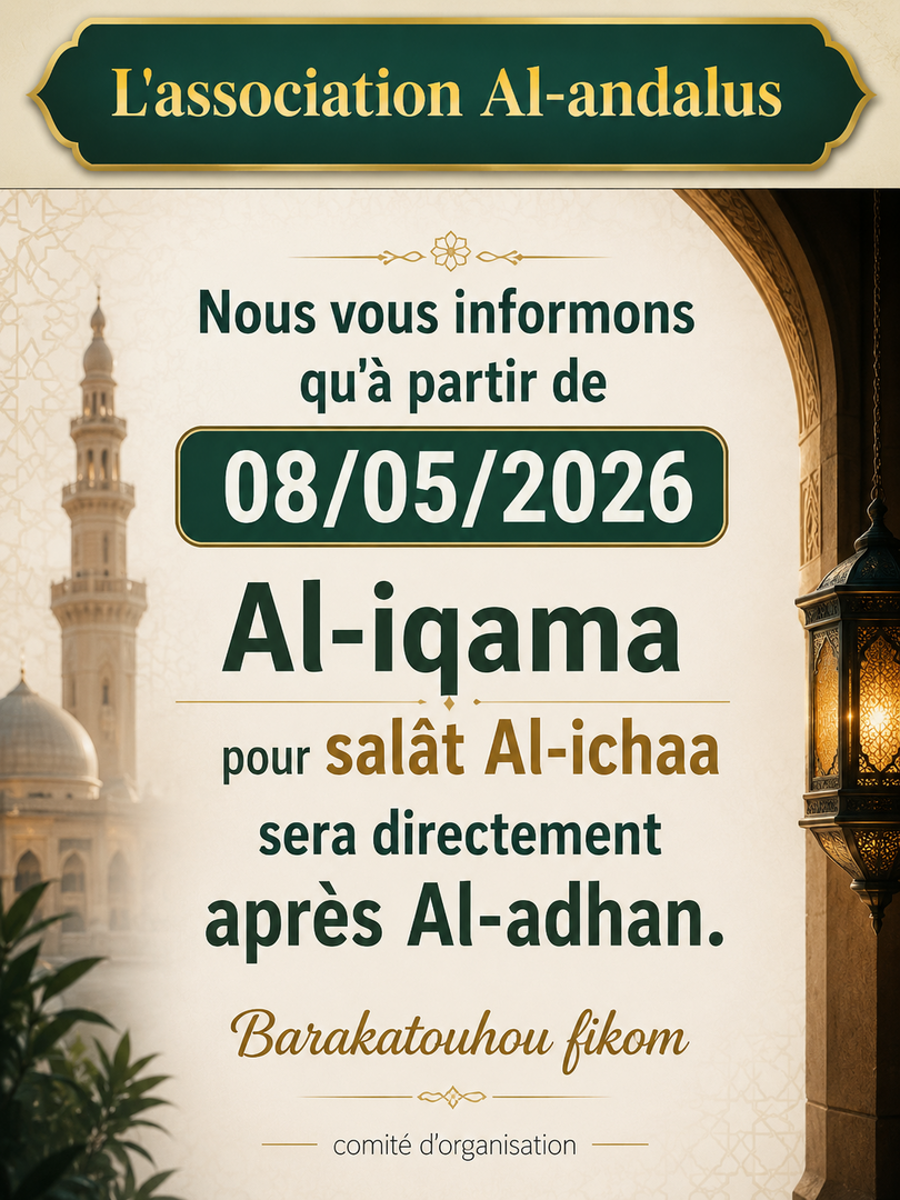 Salât Ichaa Iqama direct après l'adhan