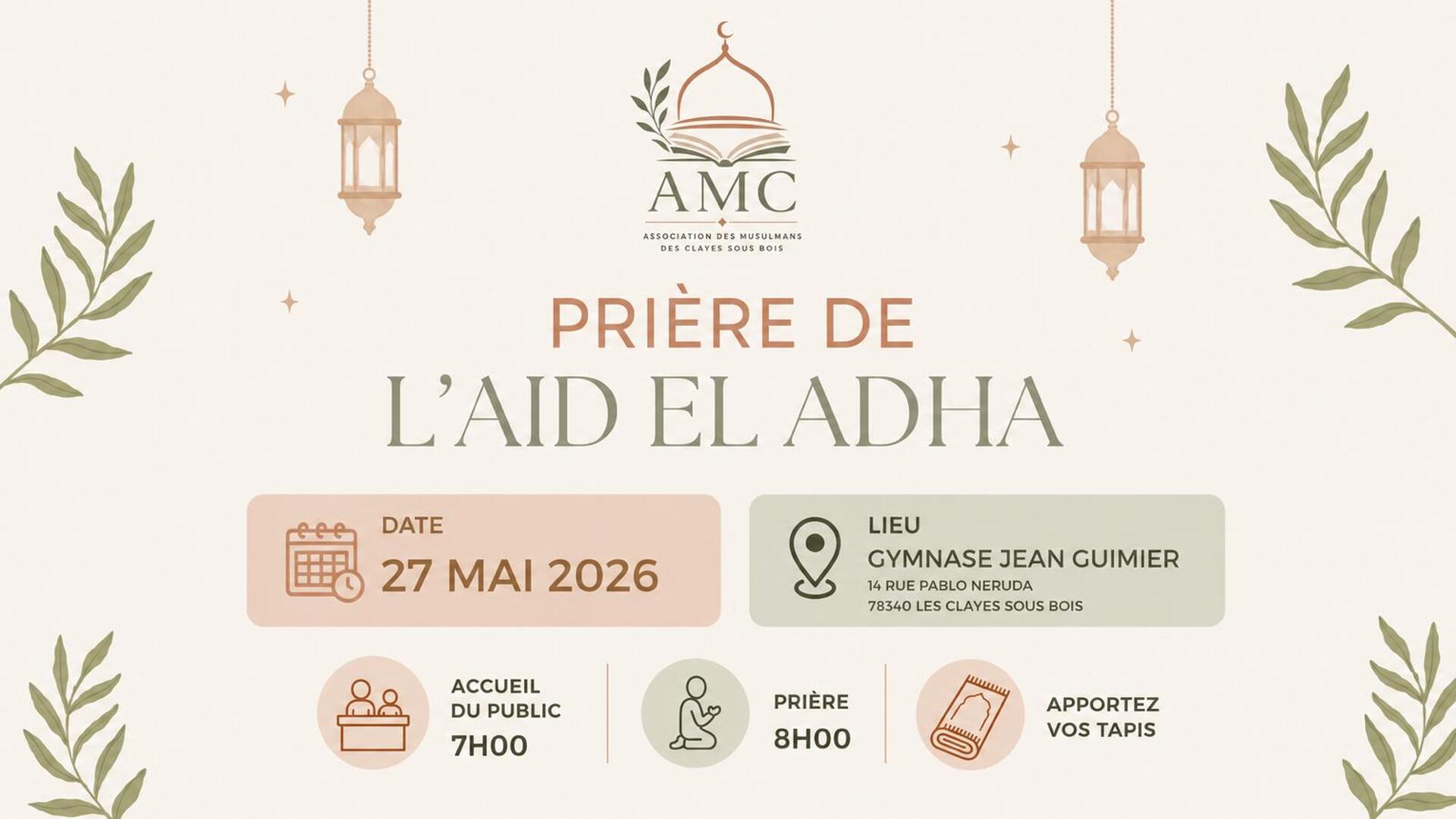 PRIERE AID ADHA - 27/05/26 AU GYMNASE
