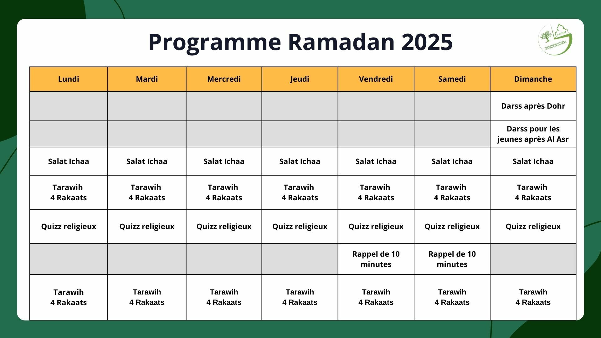 Programme Ramadan 2025