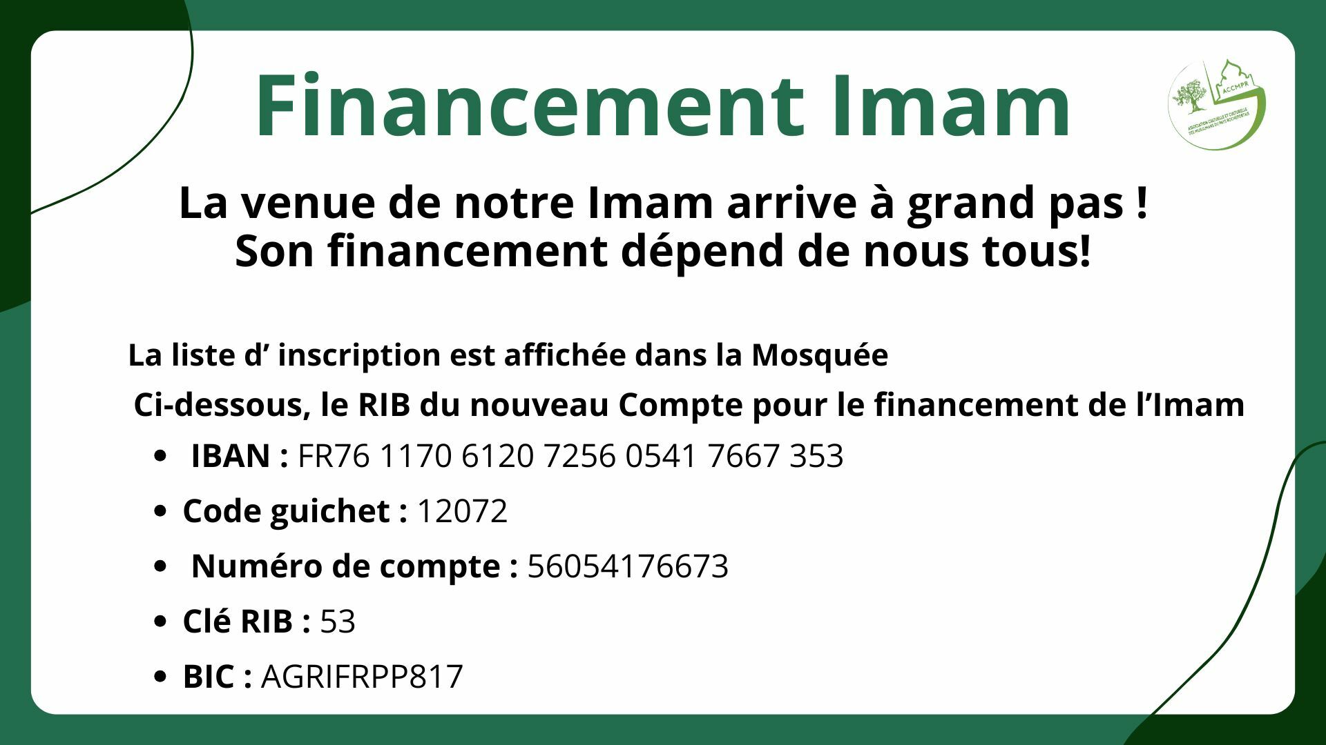 Rappel financement Imam
