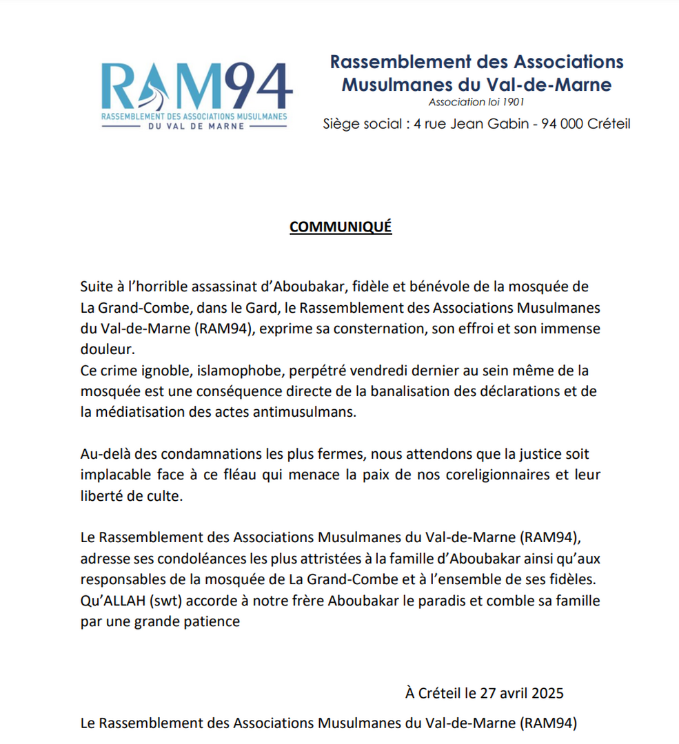 Communiqué du RAM assassinat d'Aboubakar