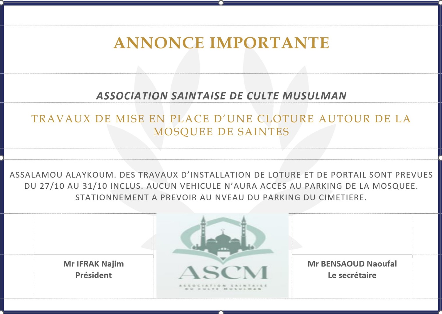 Annonce importante