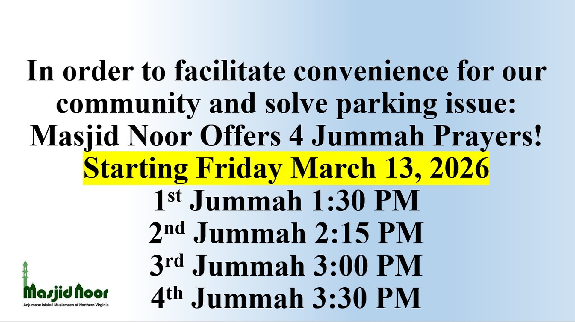 Jummah Prayers Daylight Saving start 202