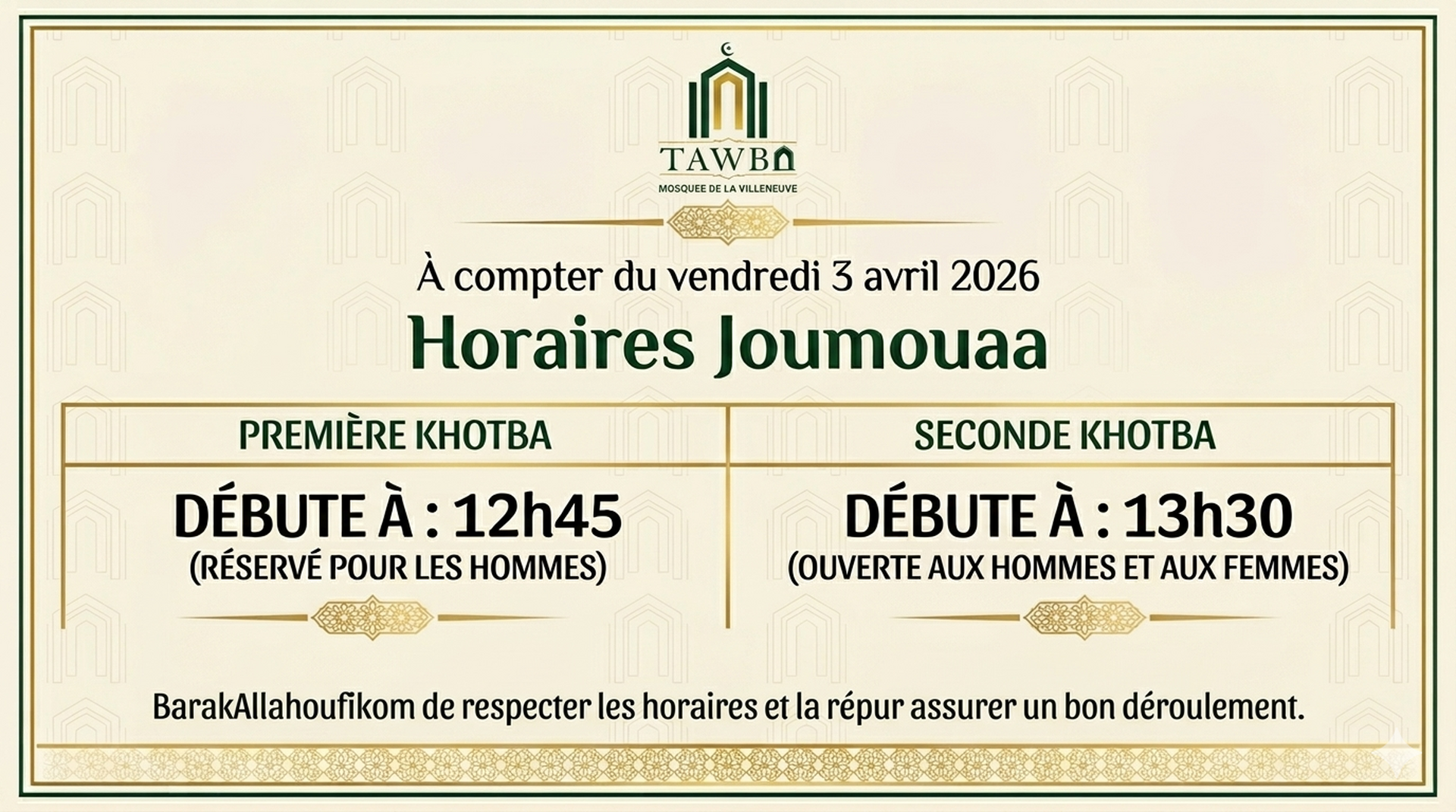 Horaires Joumouaa