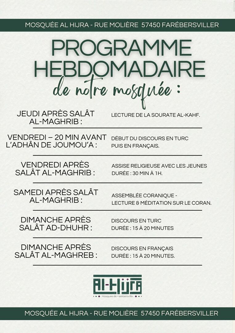 Programme hebdomadaire .