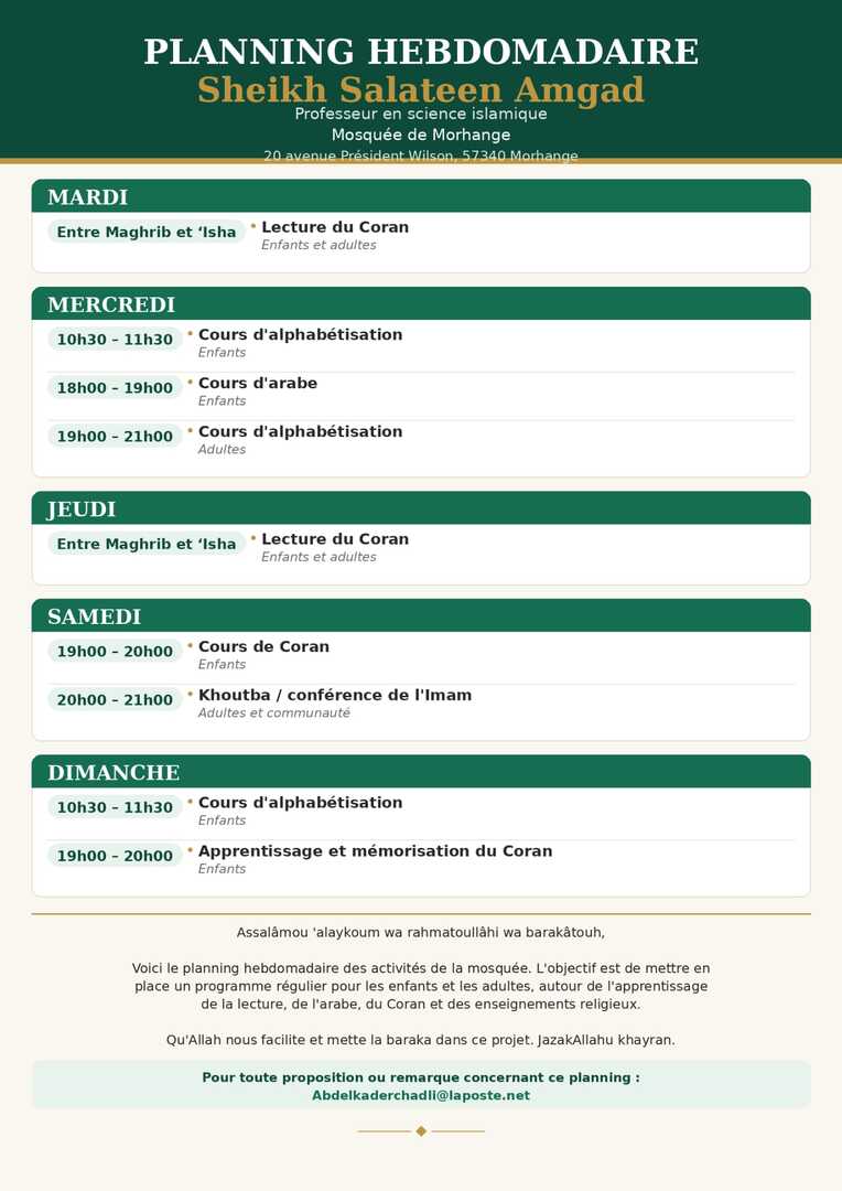 planning cheikh