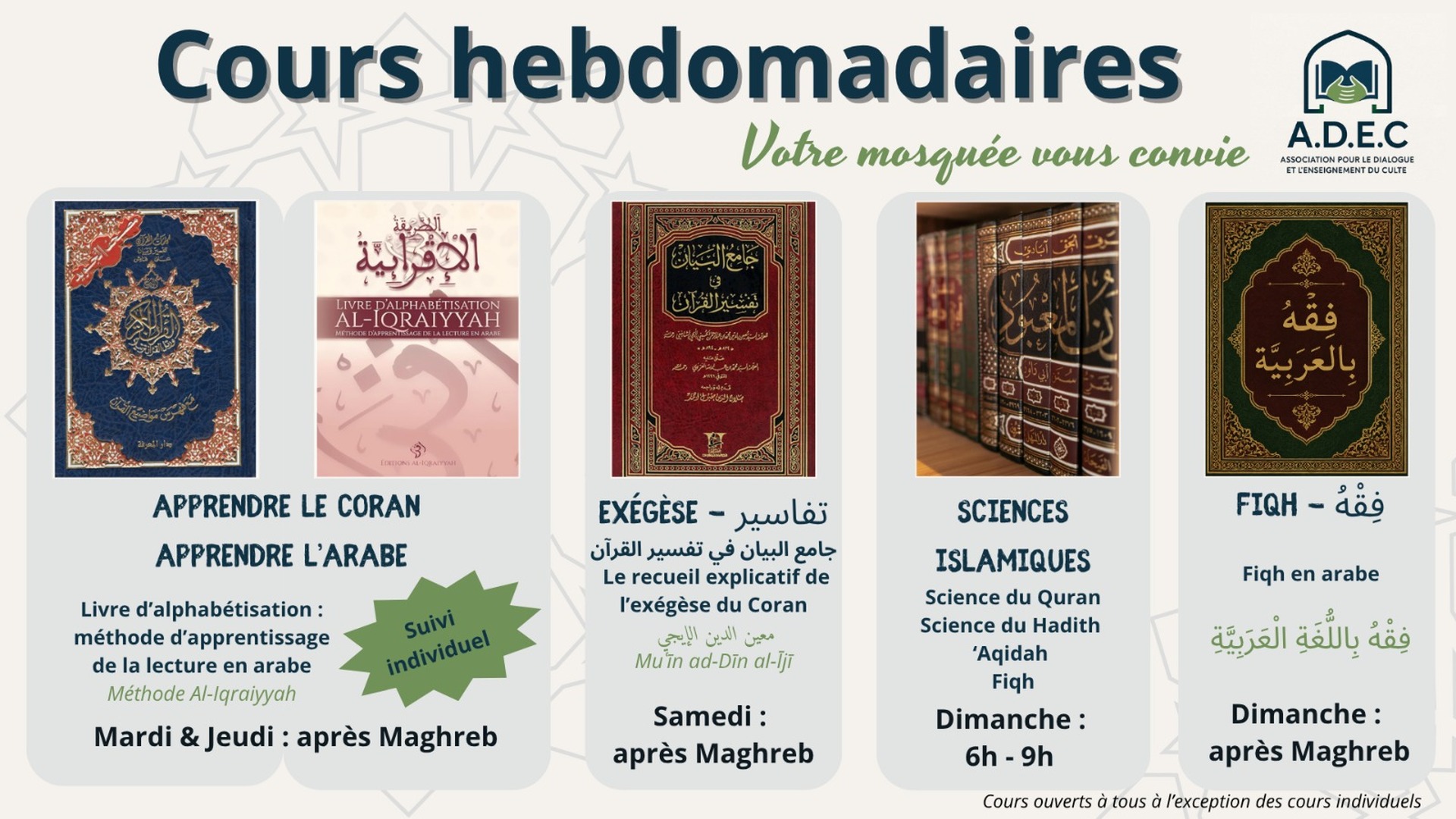 cours hebdomadaire