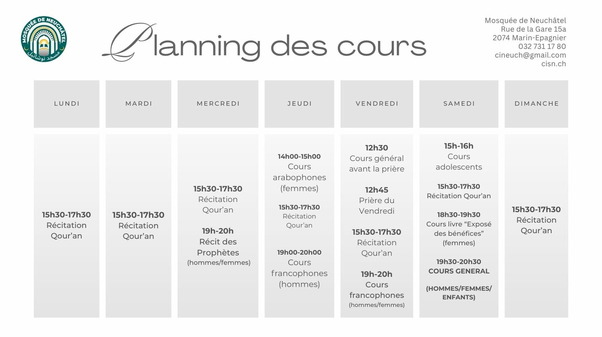 Planning cours