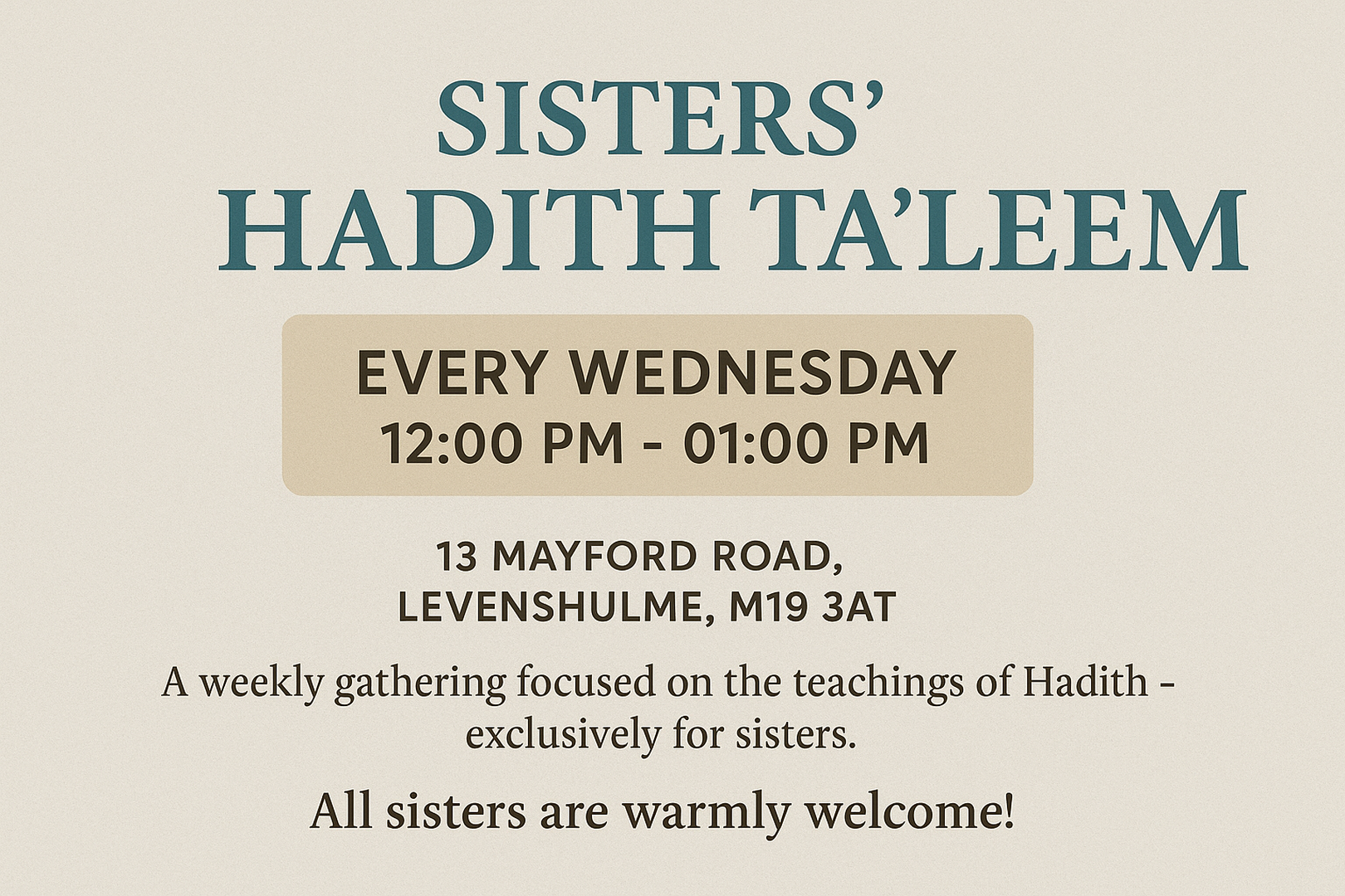 Ladies’ Weekly Hadith