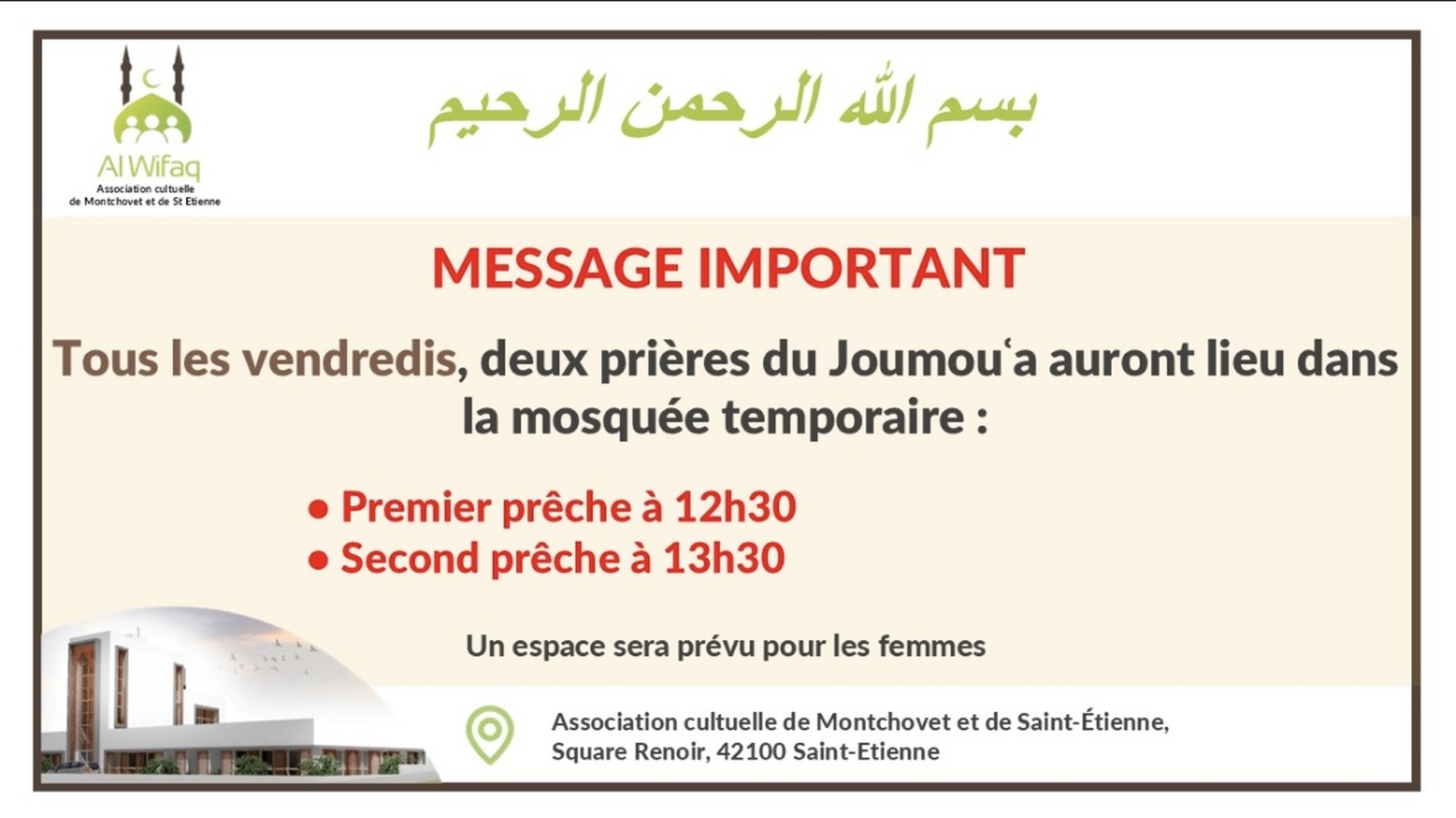 Horaire prêche ( Jumua )