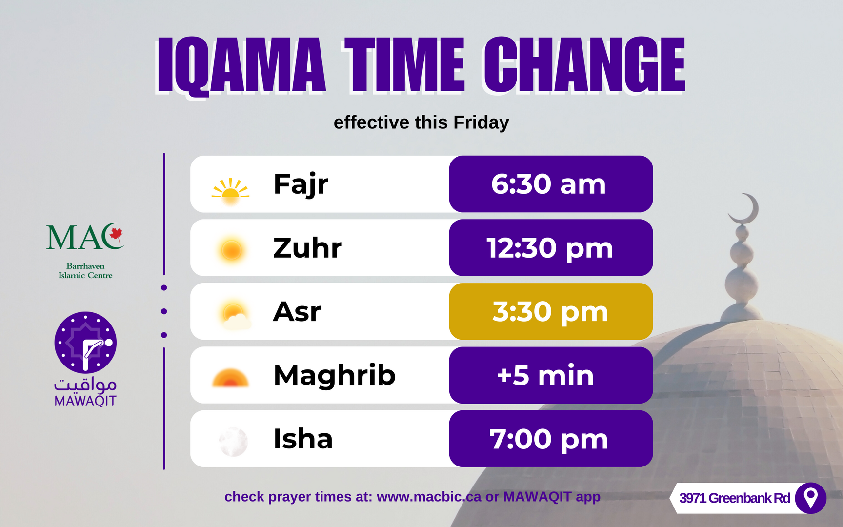 Iqama Time Change | 2025-01-31